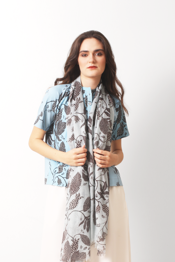 Botanical Printed Silk Cashmere Scarf