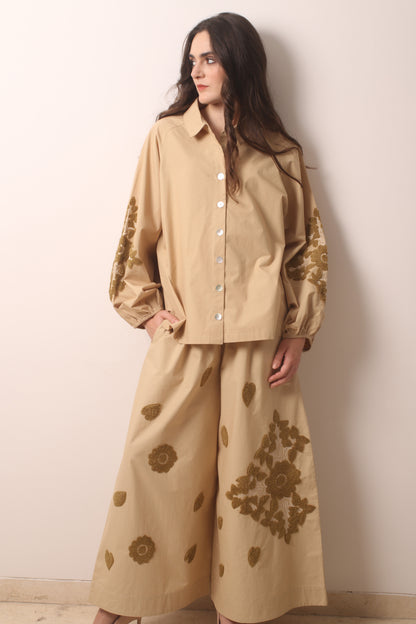 Buckley Embroidered Cotton Poplin Wide Leg Pants 1- Pashma Women's