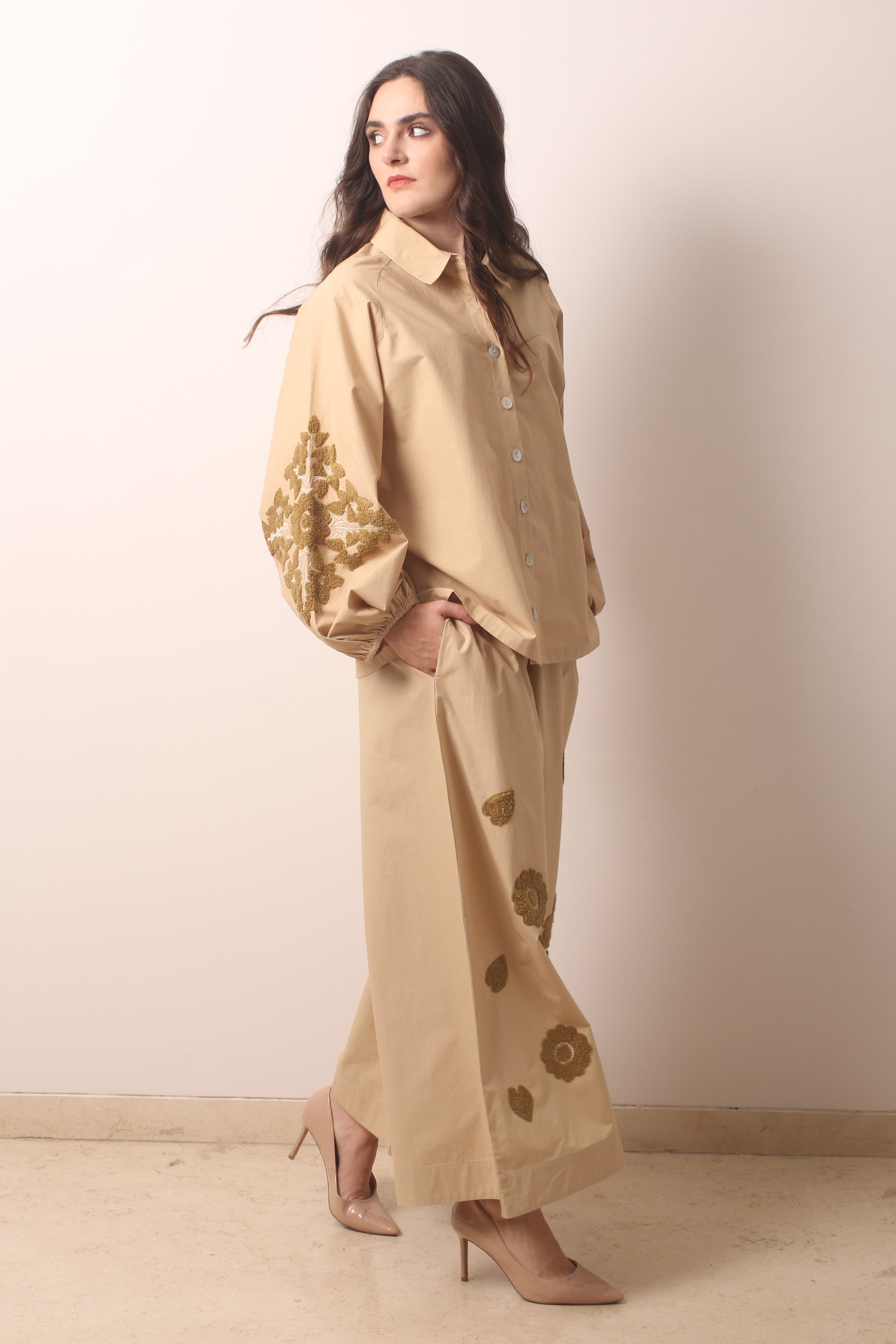 Buckley Embroidered Cotton Poplin Wide Leg Pants 2- Pashma Women's