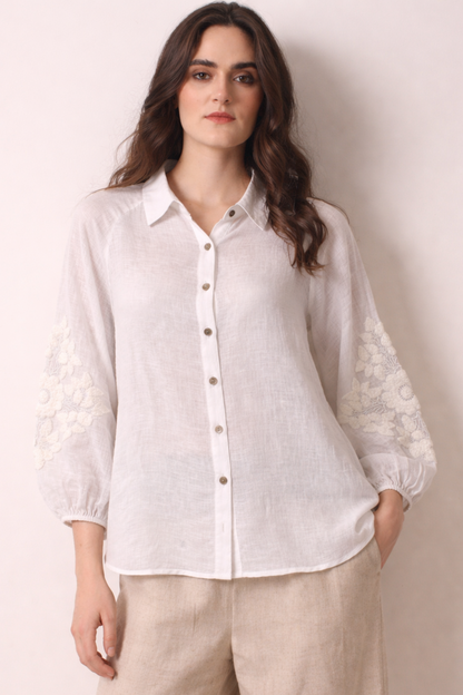 Buckley Embroidered Linen Shirt- Pashma Women's