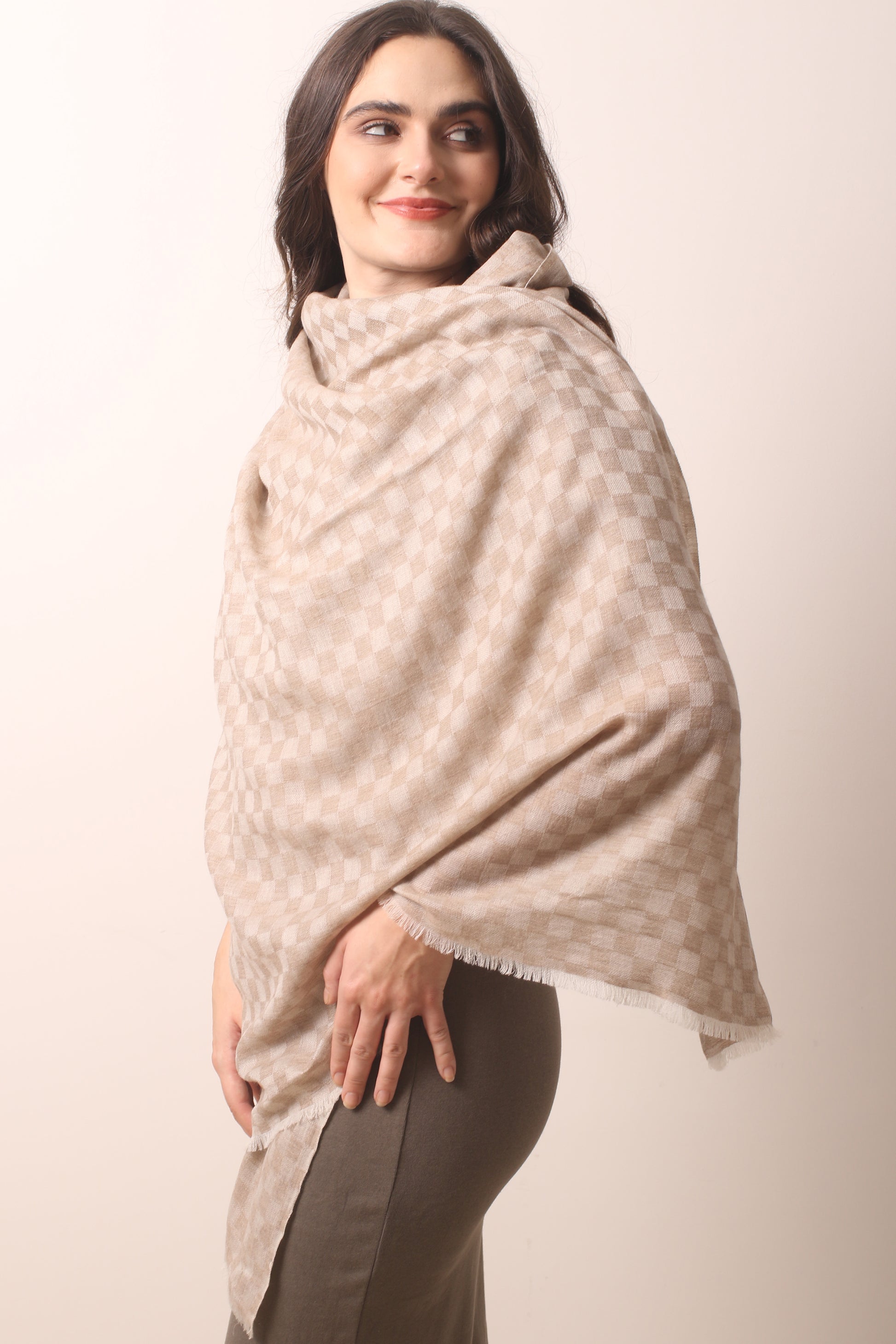 Cashmere Changpa Basket weave Scarf 1- Pashma Women's