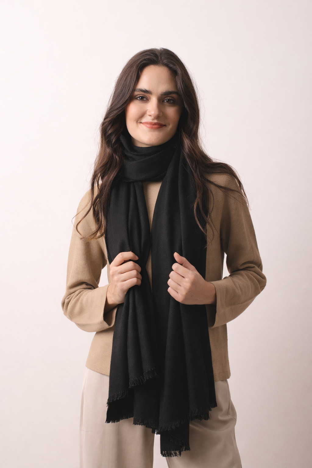 Charcoal Black Silk Cashmere Twill Scarf- Pashma Women's