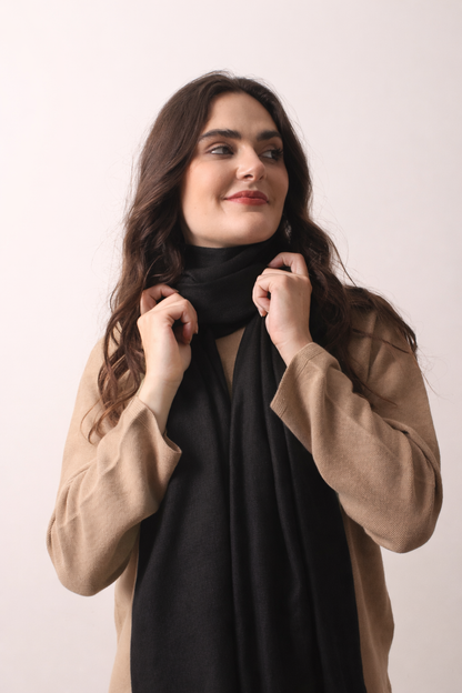 Charcoal Black Silk Cashmere Twill Scarf 1- Pashma Women's