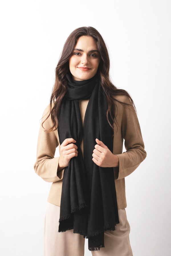 Charcoal Silk Cashmere Twill Scarf