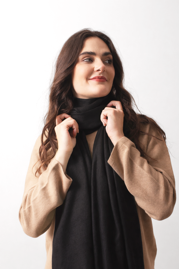 Charcoal Silk Cashmere Twill Scarf