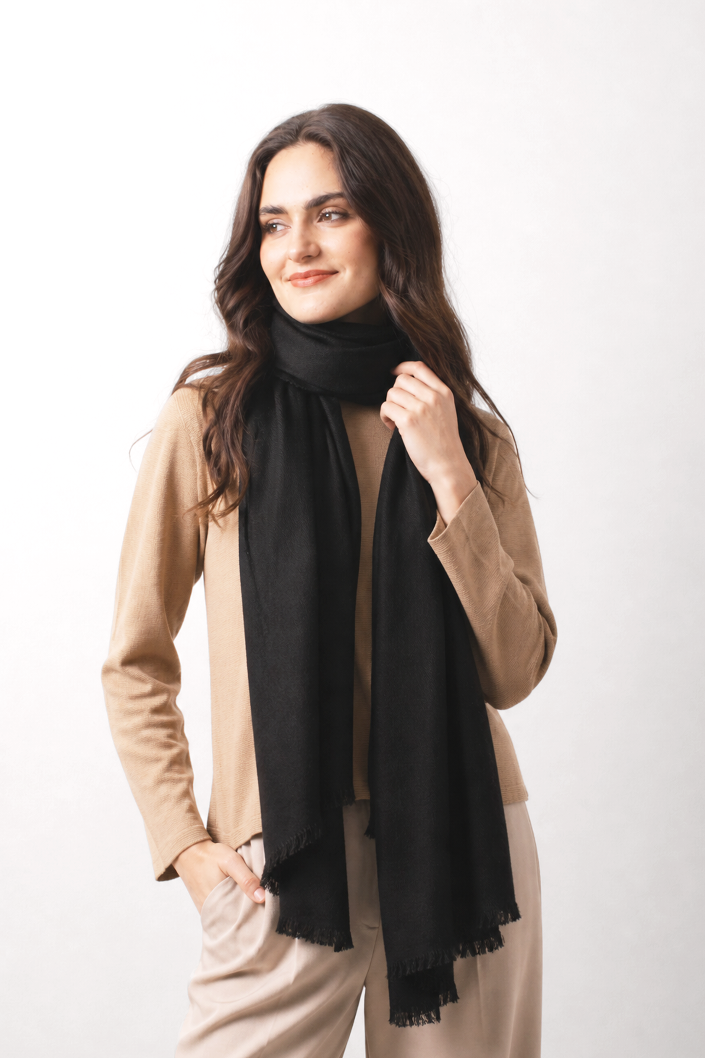 Charcoal Silk Cashmere Twill Scarf