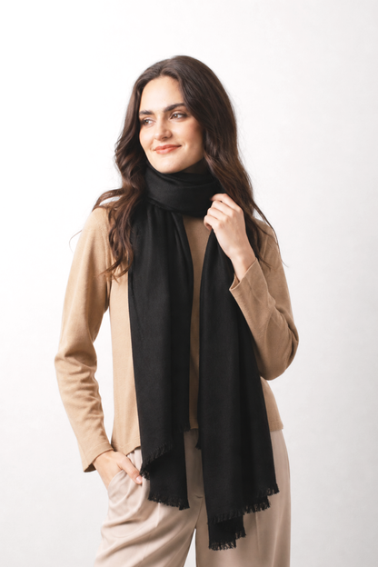 Charcoal Silk Cashmere Twill Scarf