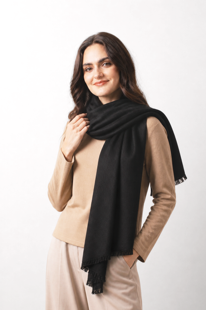Charcoal Silk Cashmere Twill Scarf