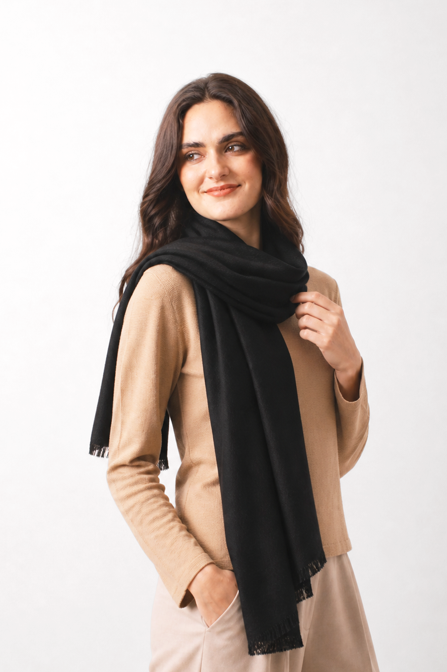 Charcoal Silk Cashmere Twill Scarf