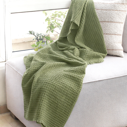 Sage Green Cashmere Waffle Throw : Kai