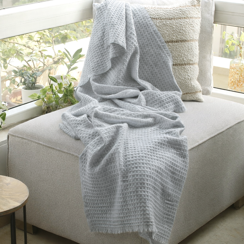 Powder Blue Cashmere Waffle Throw : Kai