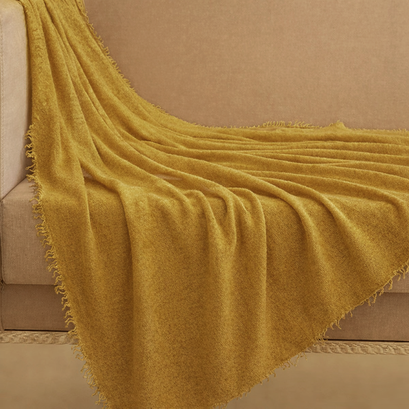 Hand Knitted Mustard Cashmere Throw : Azaziel