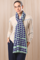 wool cashmere mint  & navy framed polka dot scarves
