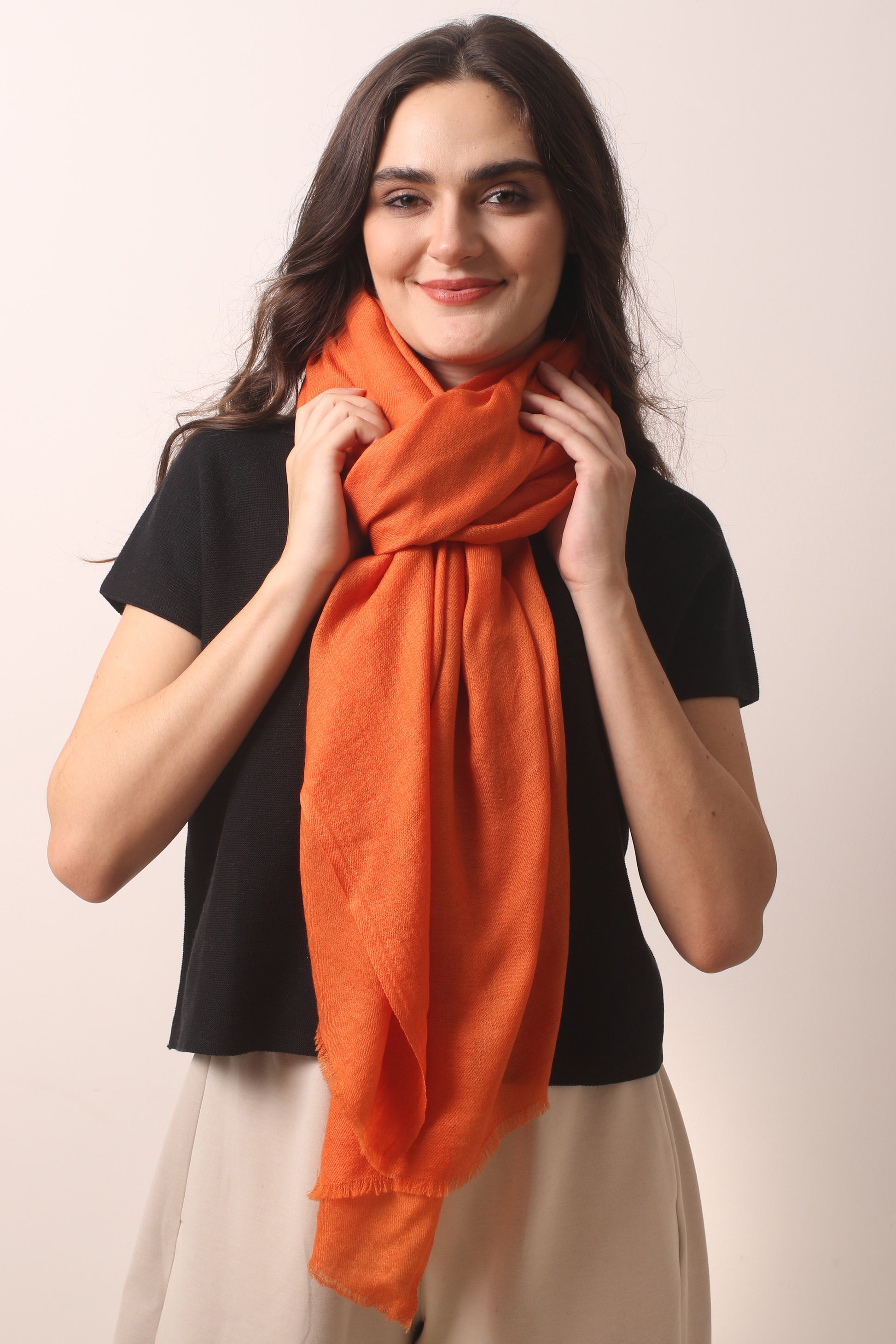 Clementine Orange Merino Wool Scarf- Pashma Women's