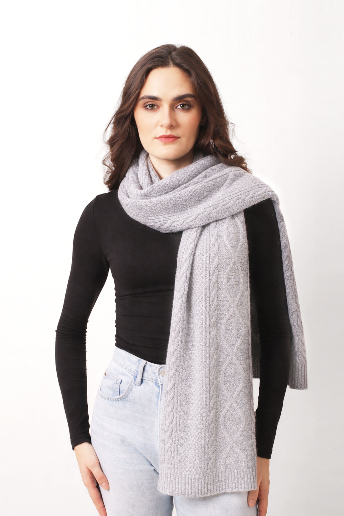 Cloud Mélange Cashmere Cable Knit Scarf
