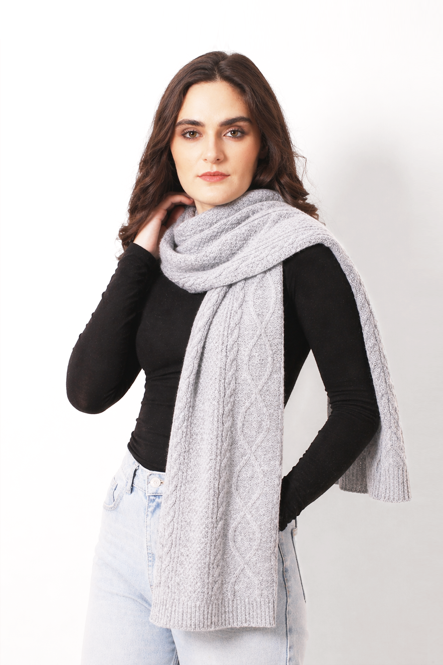 Cloud Mélange Cashmere Cable Knit Scarf