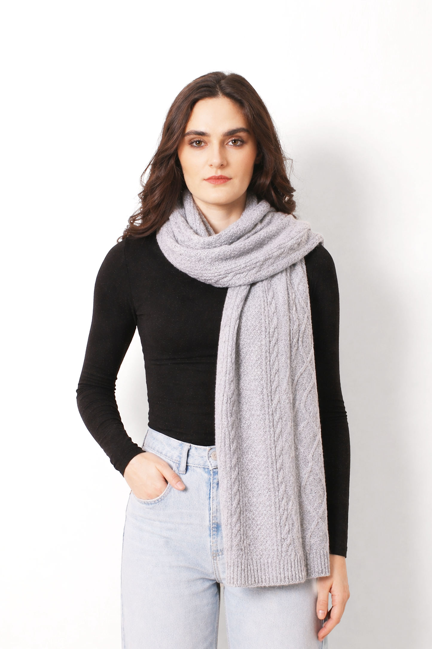 Cloud Mélange Cashmere Cable Knit Scarf