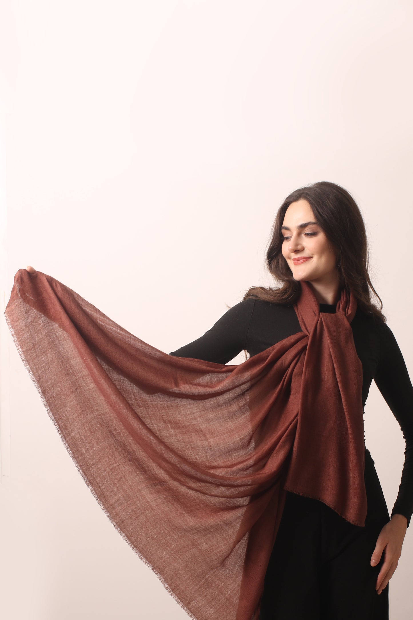 Coffee Brown  Merino Wool Scarf 3- Pashma Women's