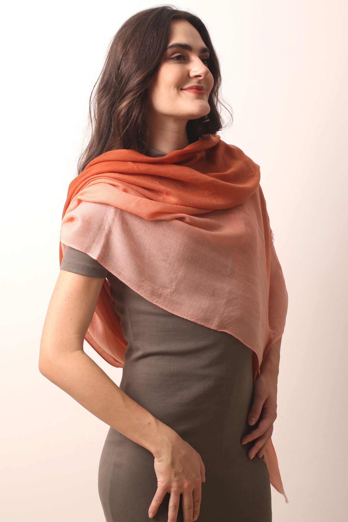 Coral Almond Ombre Diamond Knit Scarf 1- Pashma Women's