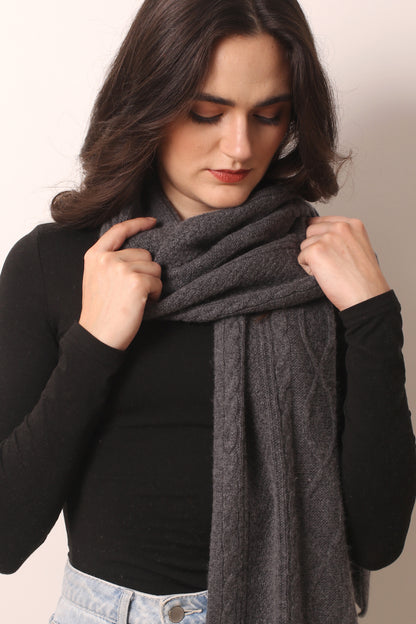 Dark Grey Cashmere Cable Knit Scarf - Pashma Women's