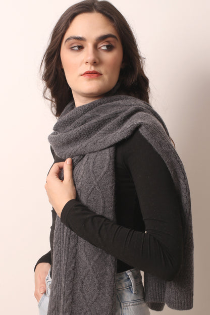 Dark Grey Cashmere Cable Knit Scarf 2- Pashma Women's