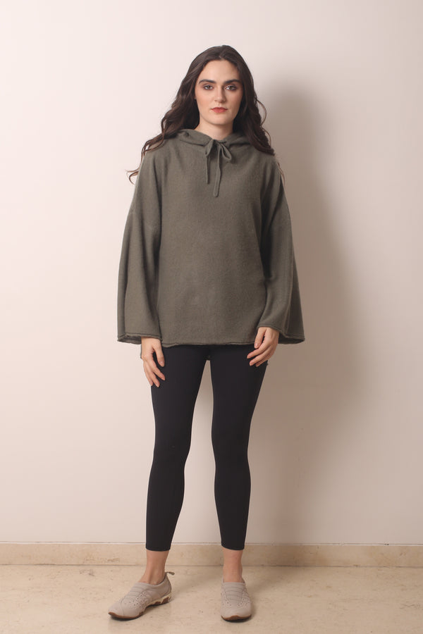 Dark Olive Cashmere Hoodie- Pashma Womens