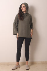 Dark Olive Cashmere Hoodie 1- Pashma Womens