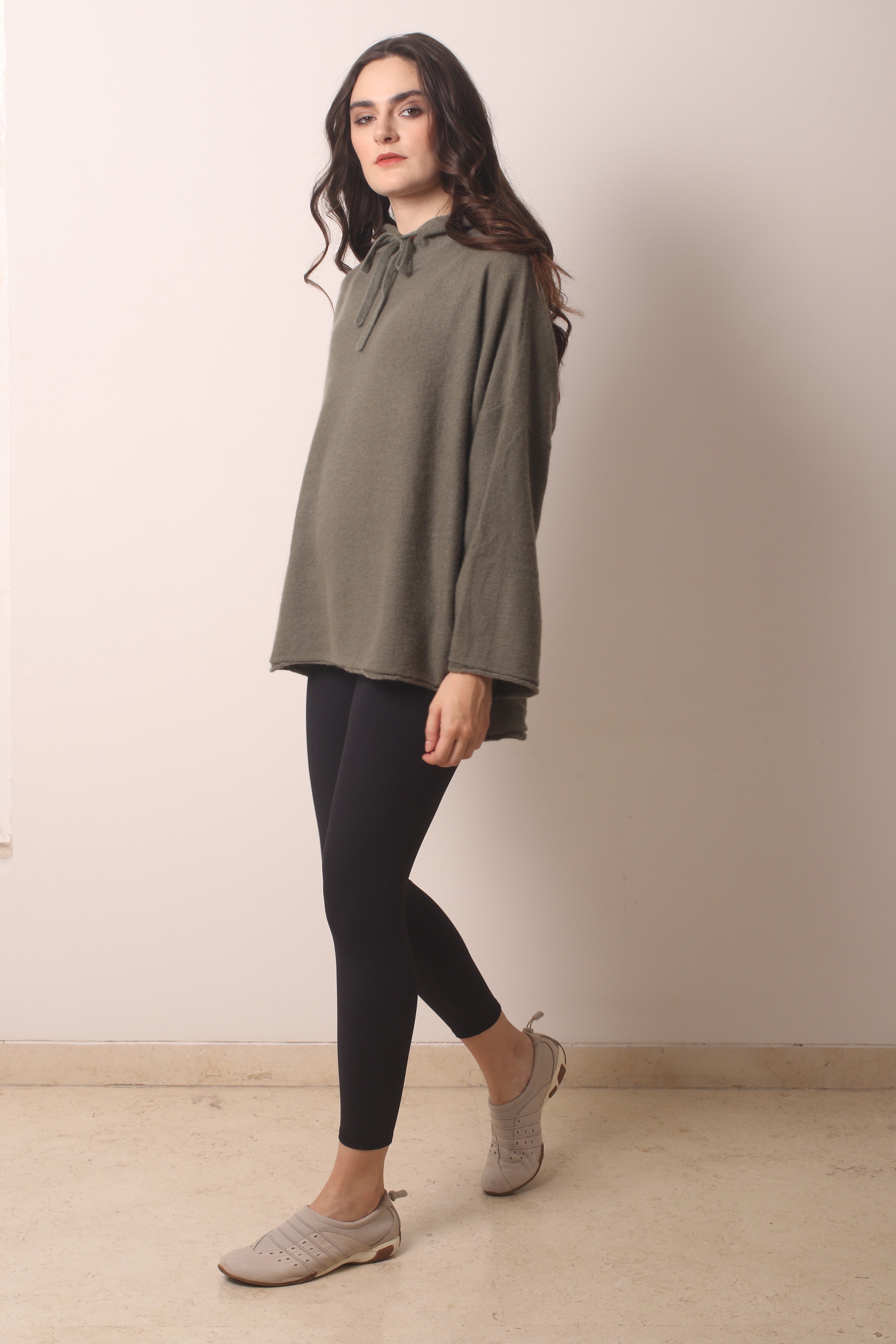 Dark Olive Cashmere Hoodie 2- Pashma Womens