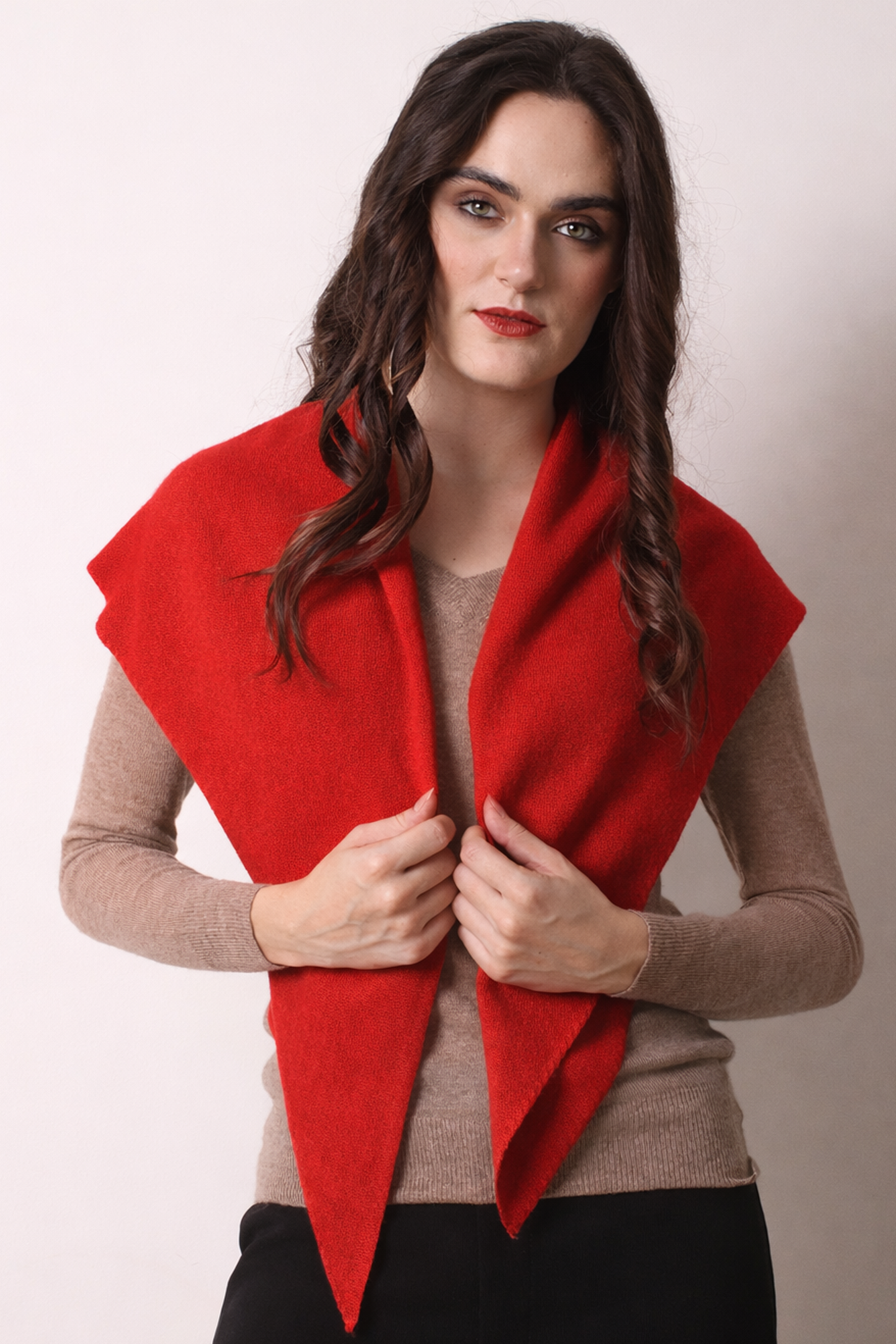 Fire Engine Red triangular cashmere scarf- Pasha Women's