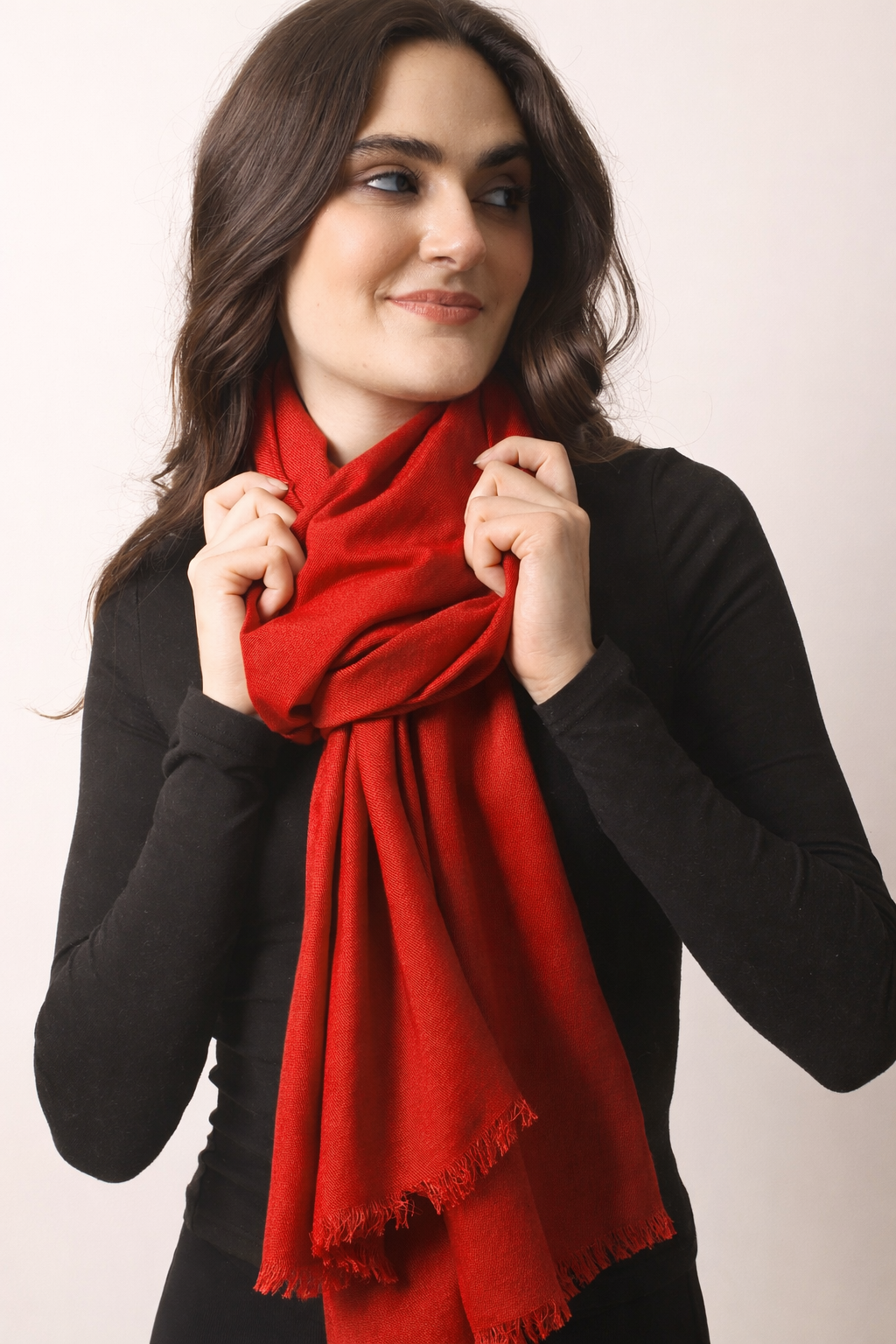 Fire Hydrant Red Silk Cashmere Twill Scarf- Pashma Women's
