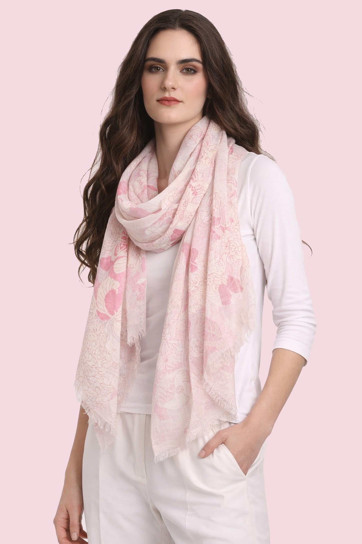 Floral Print Silk Cashmere Scarf- Pashma Women's