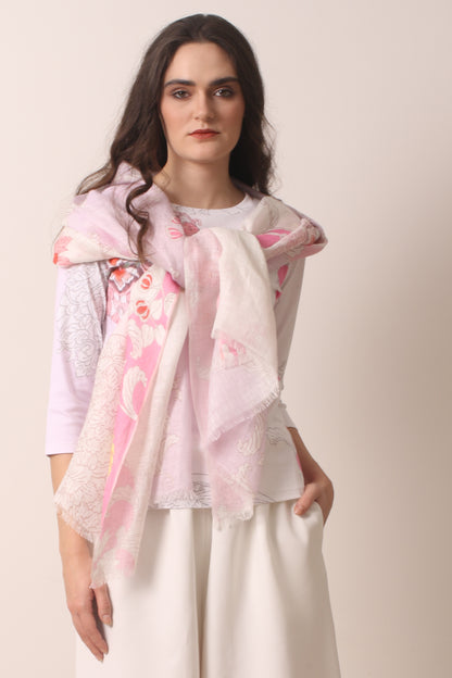 Floral Print Silk Cashmere Scarf 1- Pashma Women's