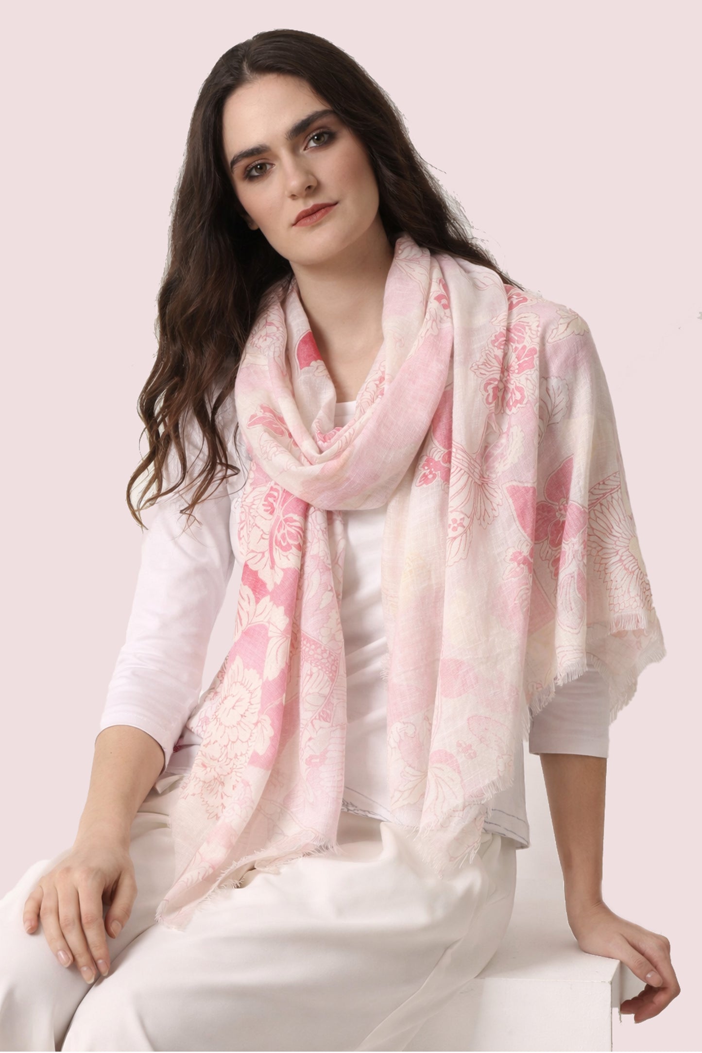 Floral Print Silk Cashmere Scarf 2- Pashma Women's