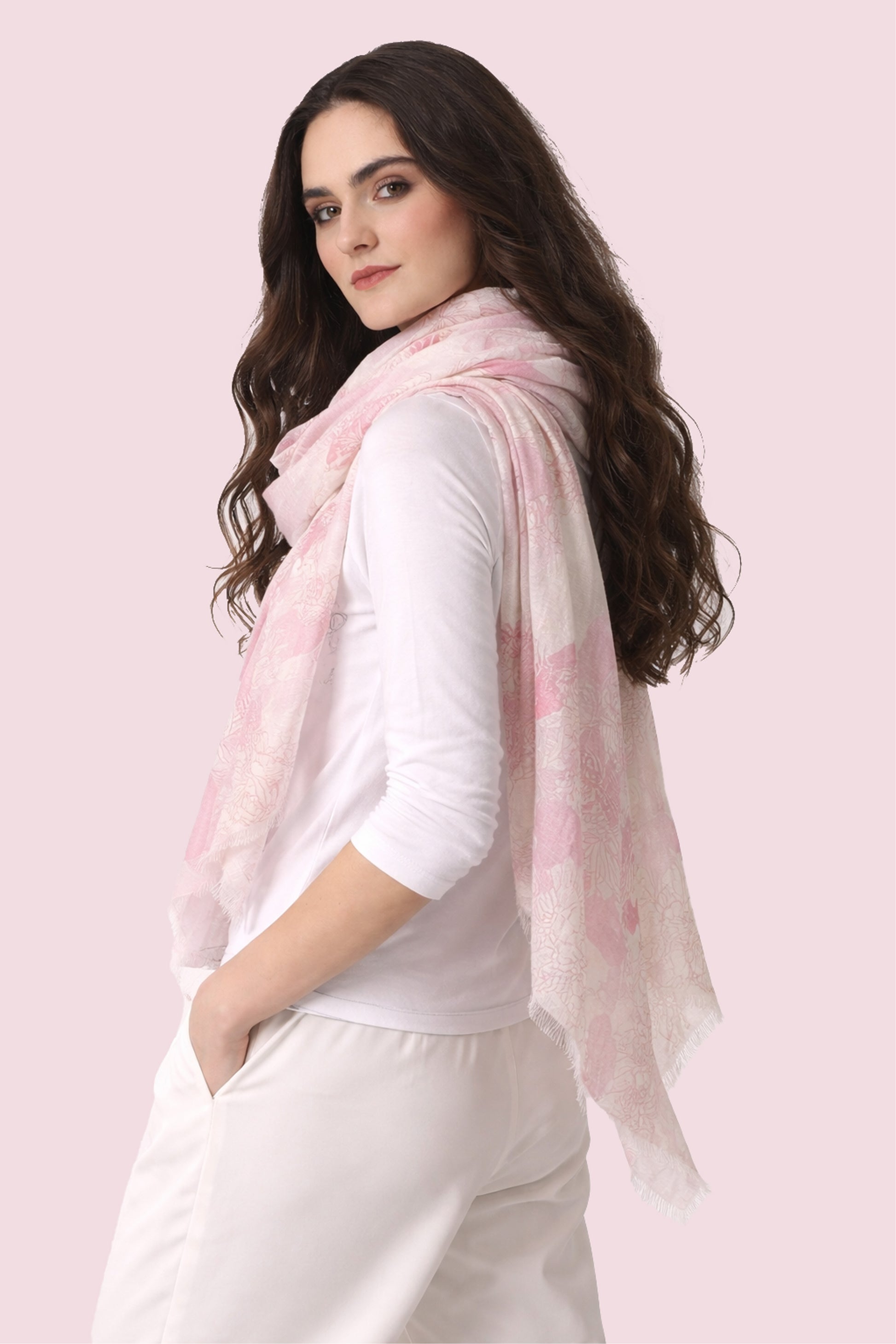 Floral Print Silk Cashmere Scarf 3- Pashma Women's