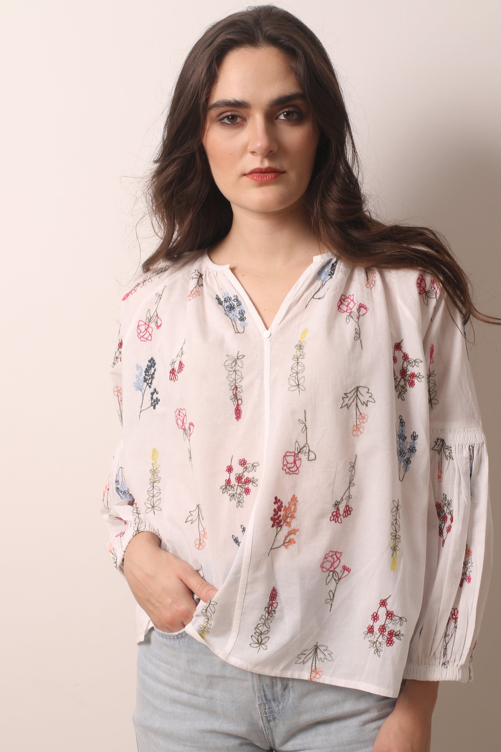 Florette Cotton Voile Embroidered Top- Pashma Women's