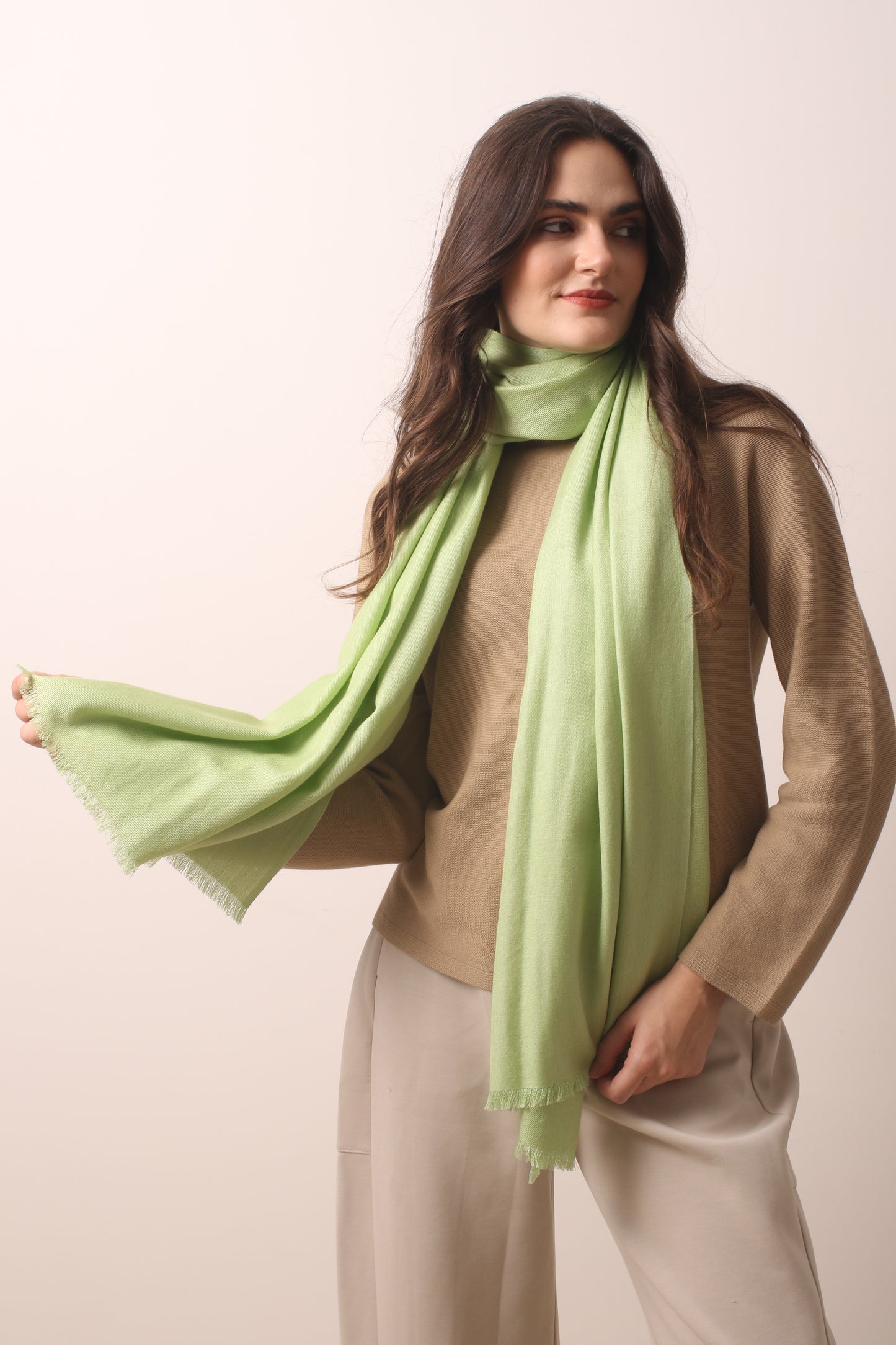 Fresh Green Silk Cashmere Twill Scarf 1- Pashma Women's