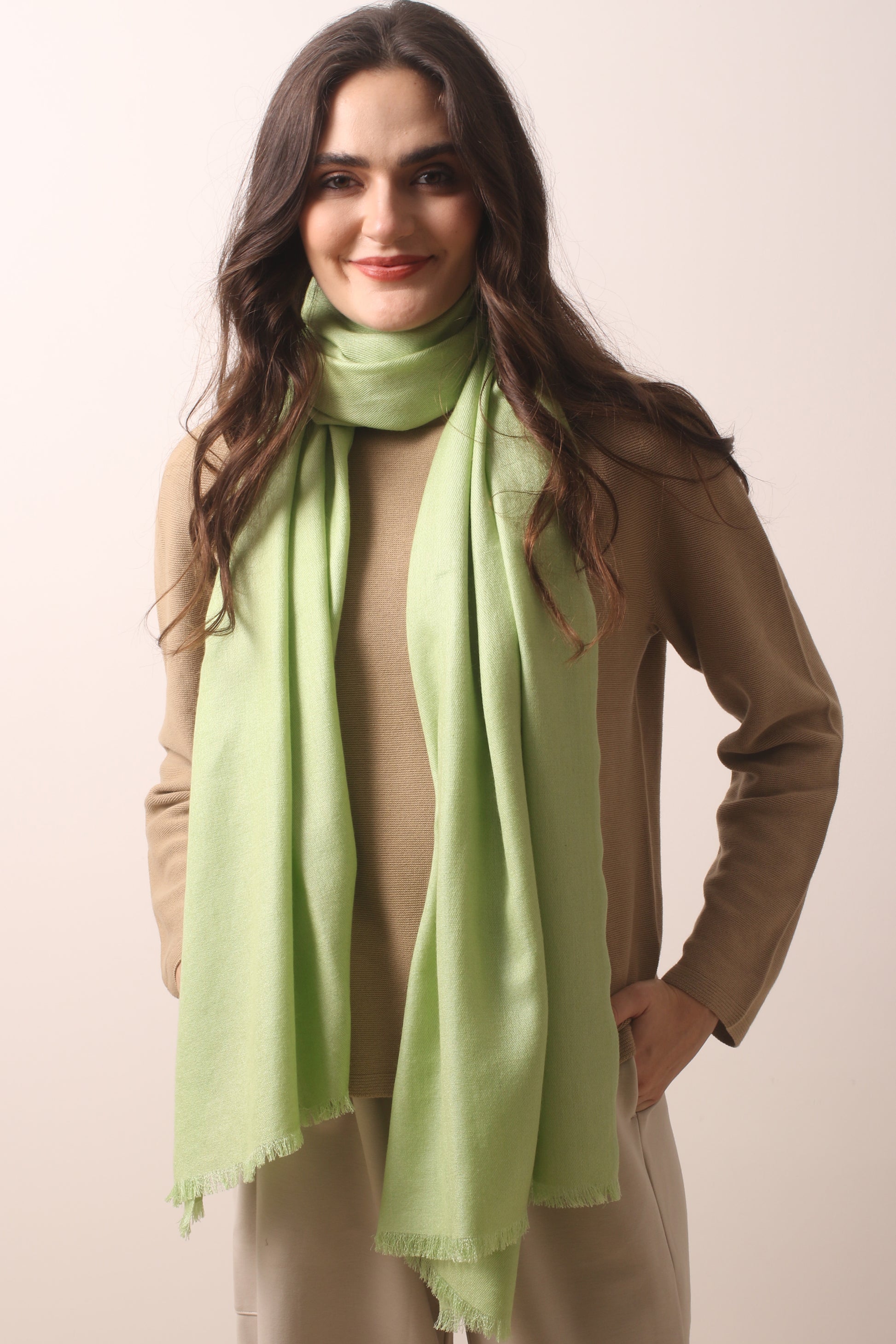 Fresh Green Silk Cashmere Twill Scarf 2- Pashma Women's