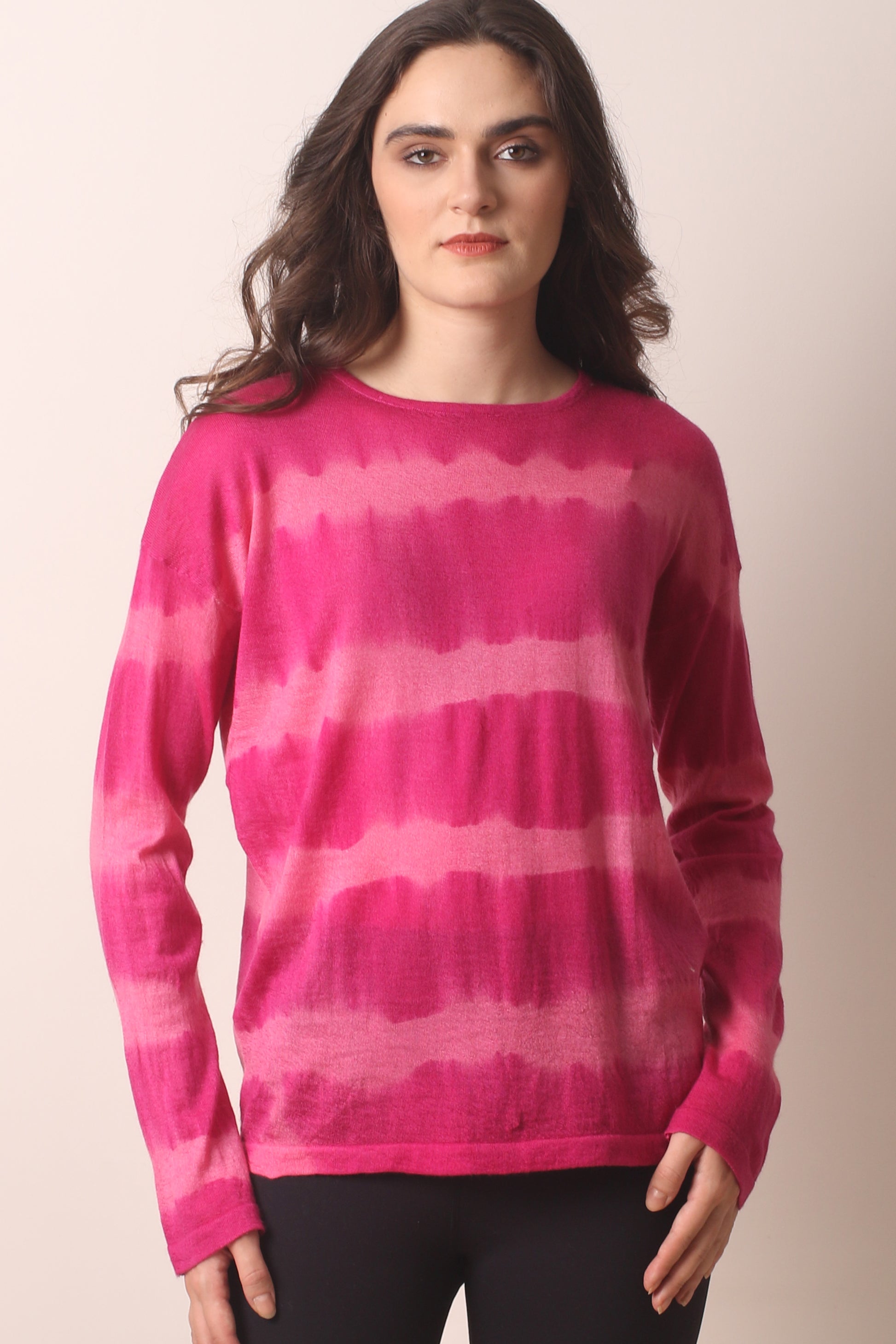 Fuchsia Tie & Dye Cashmere T shirt- Pashma Women's