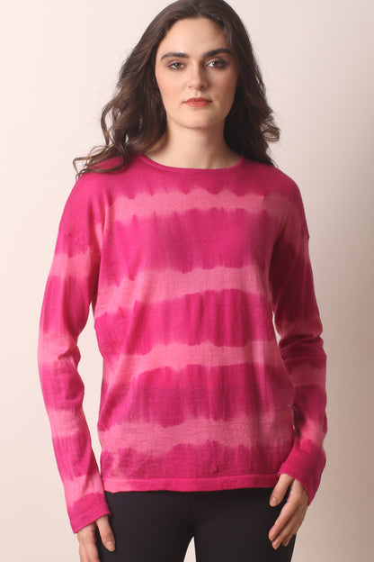 Fuchsia Tie & Dye Cashmere T shirt- Pashma Women's
