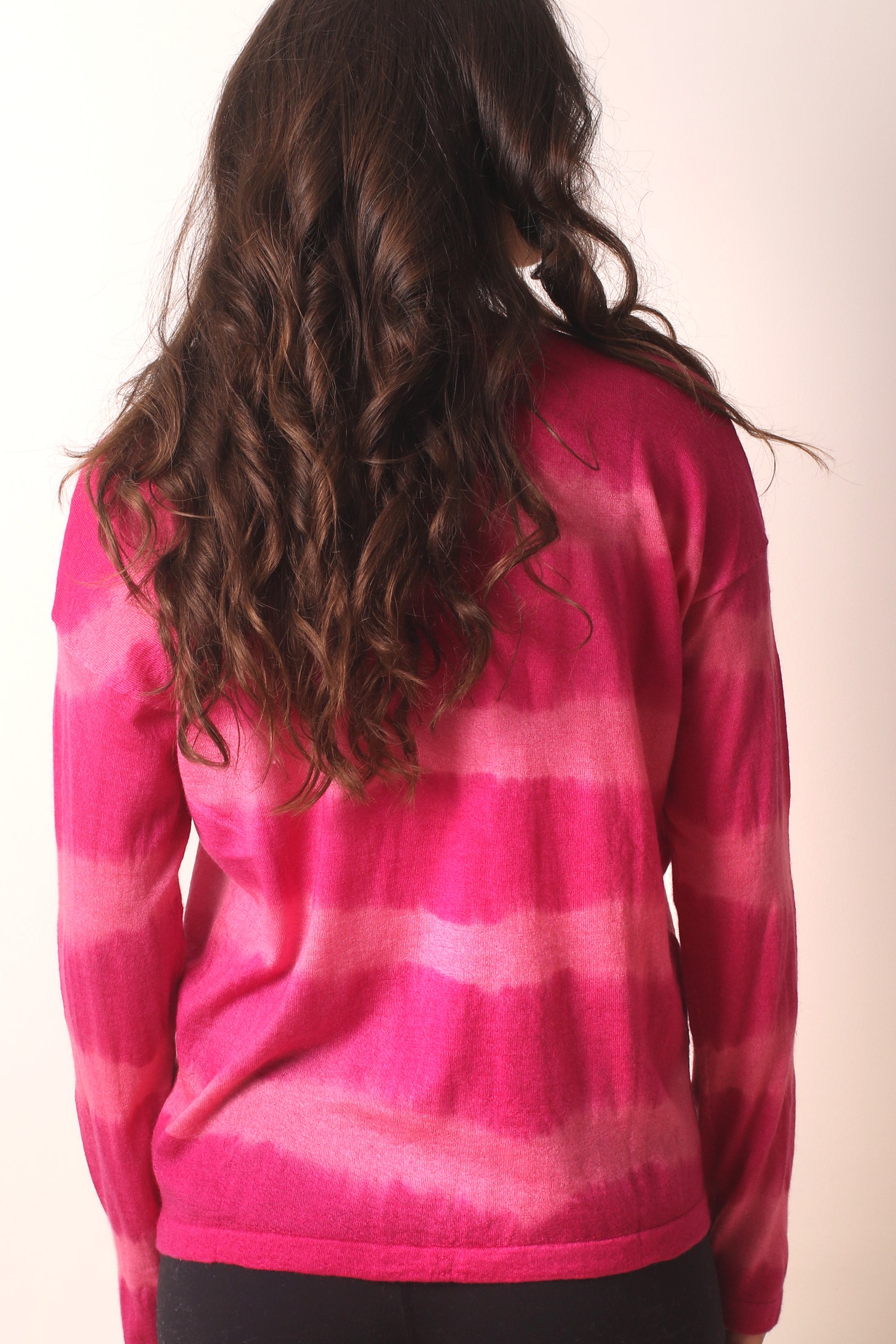 Fuchsia Tie & Dye Cashmere T shirt 2- Pashma Women's