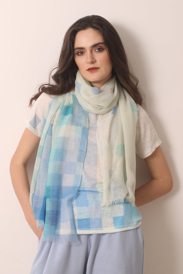 Geometric silk cashmere scarf- Pashma Women's
