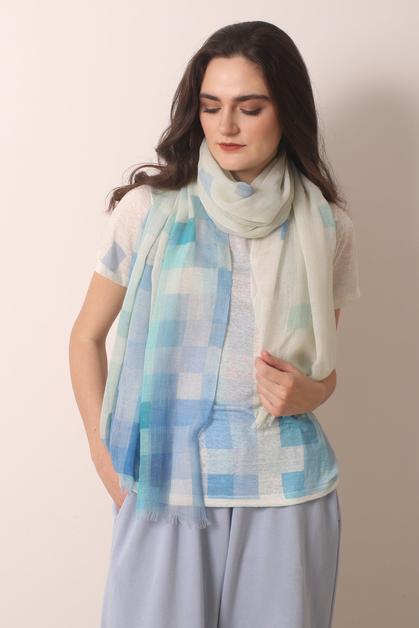 Geometric silk cashmere scarf 1- Pashma Women's