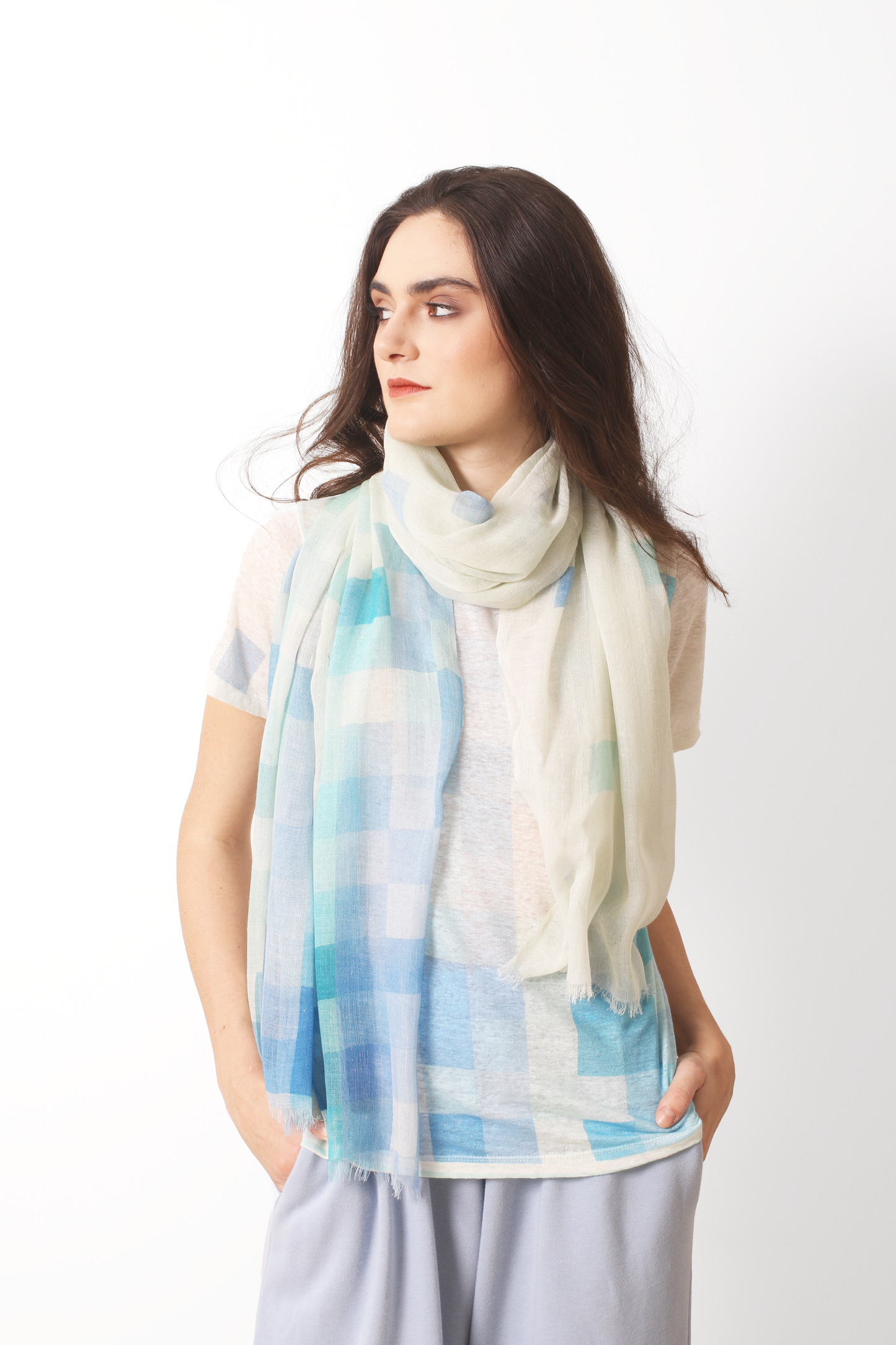 Pastel Check Geometric Silk Cashmere Scarf