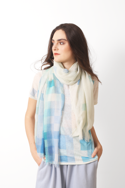 Pastel Check Geometric Silk Cashmere Scarf