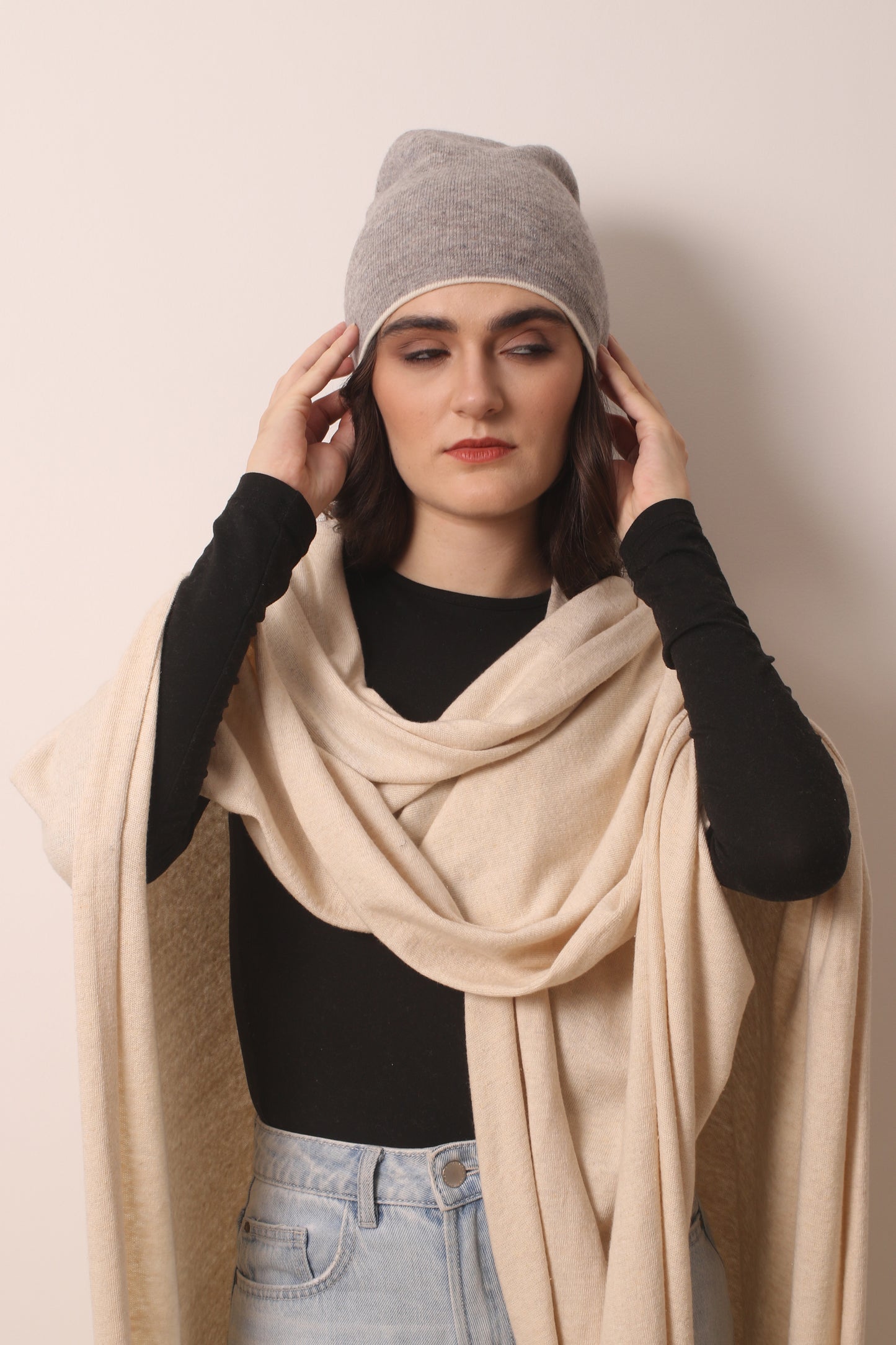 Grey Cashmere Beanie 3 - Pashma Women's