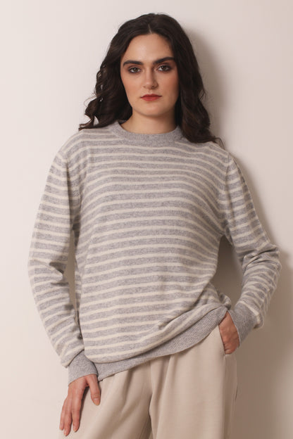 Grey Cashmere Striped T shirt 1- Pashma Women's