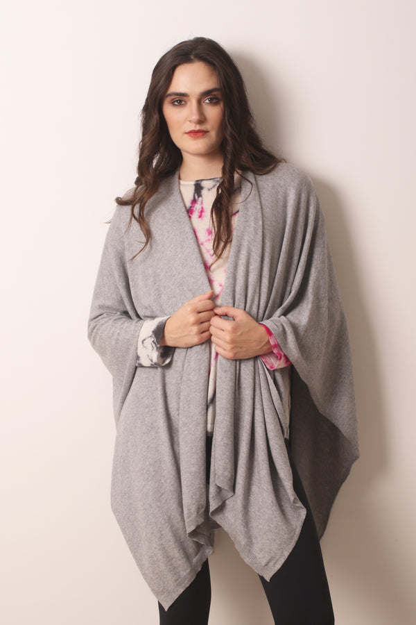 Grey Mélange Cashmere Ruana- Pashma Women's