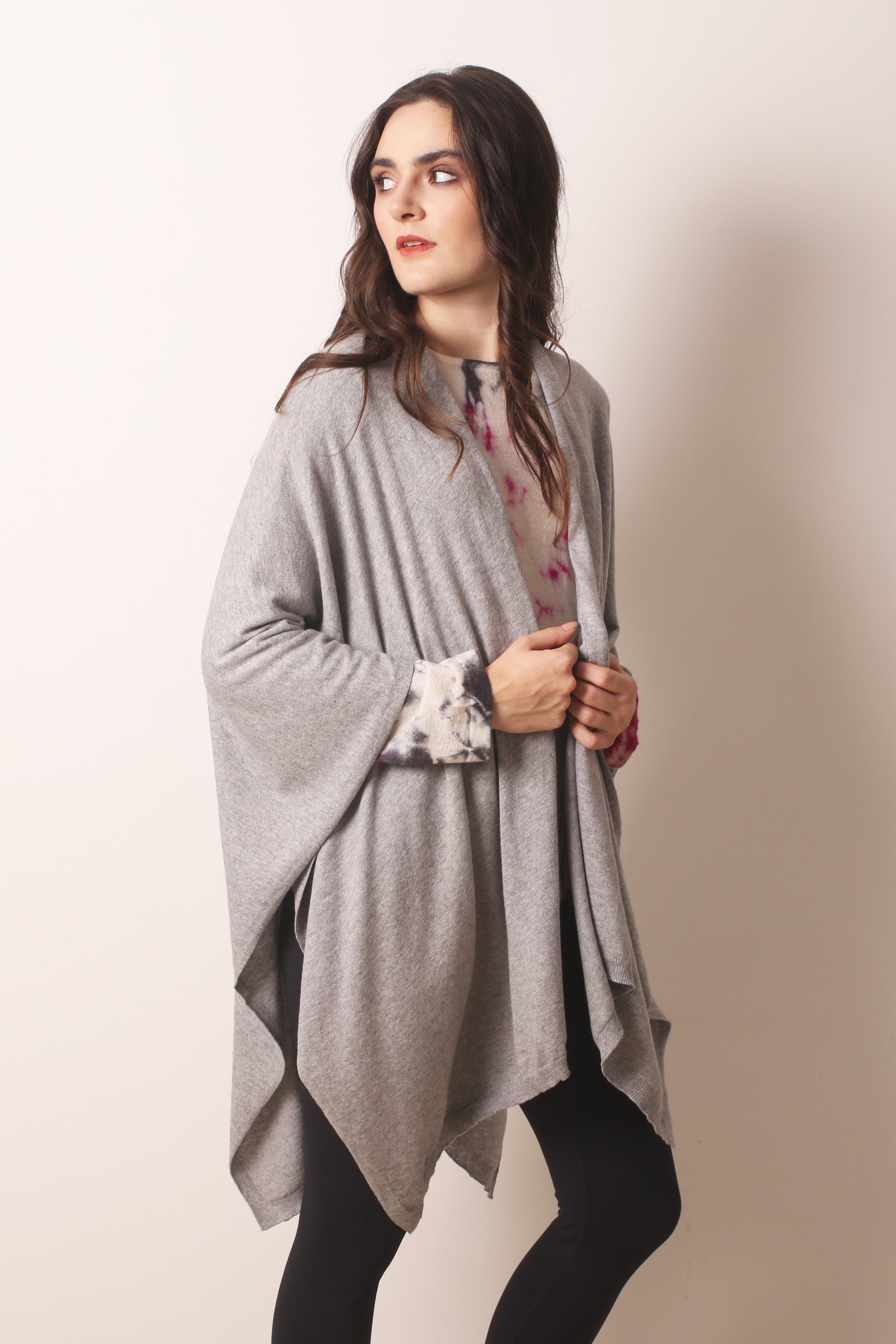 Grey Mélange Cashmere Ruana 1- Pashma Women's