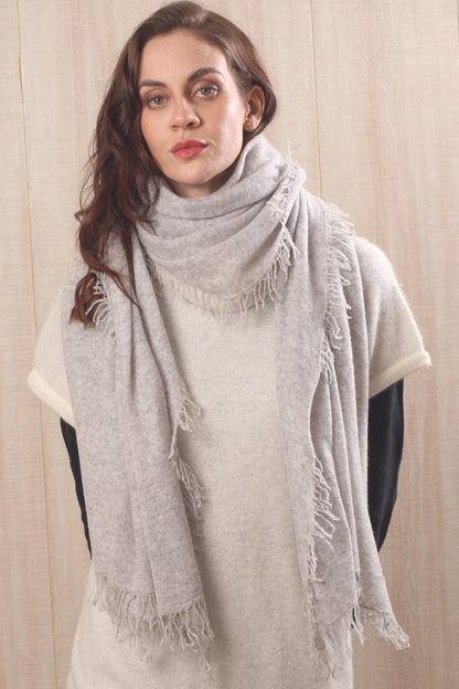Grey Melange Knitted Cashmere Scarf 1- Pashma Women's