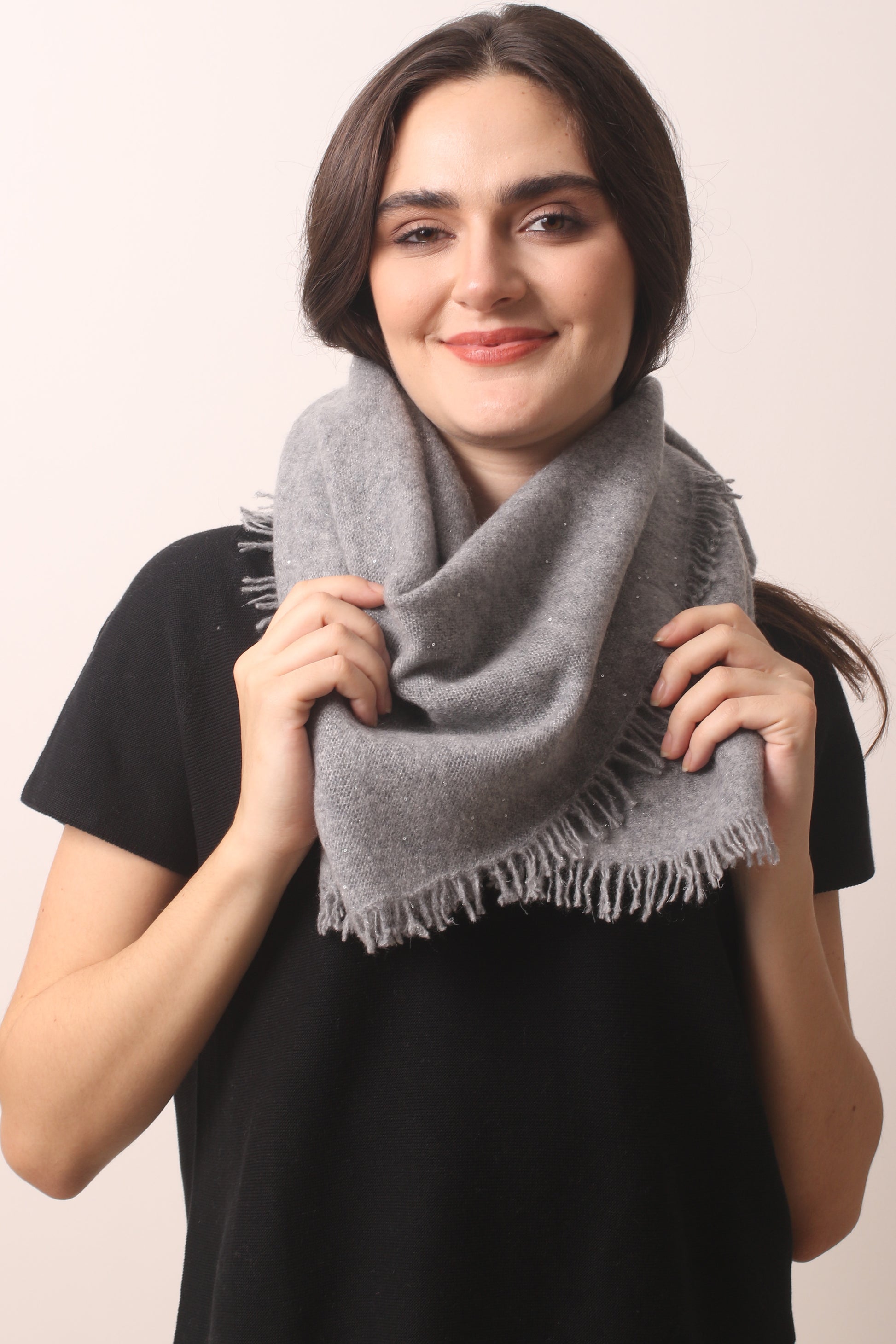 Grey Snow Diamond Yarn Cashmere Scarf- Pashma Women's